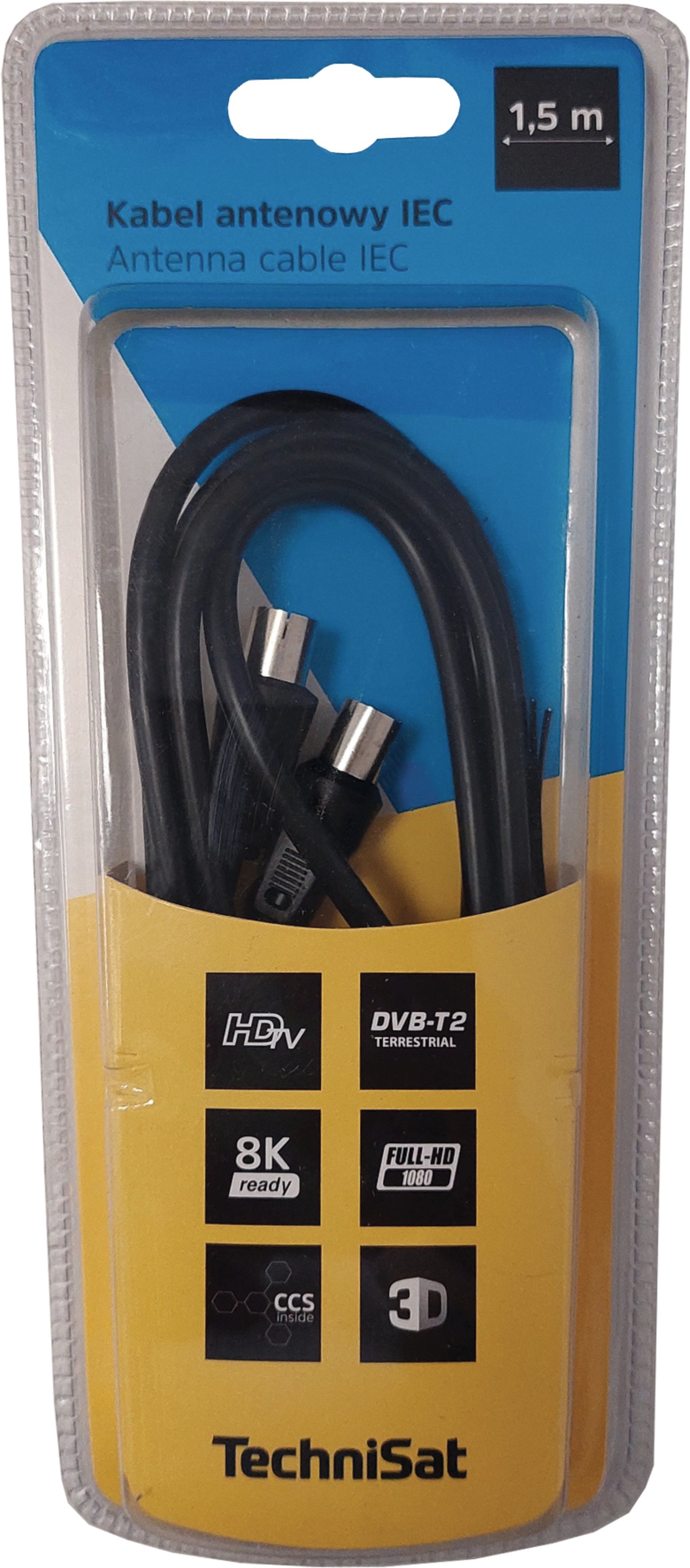 Kabel antenowy IEC; 1,5 m, czarny